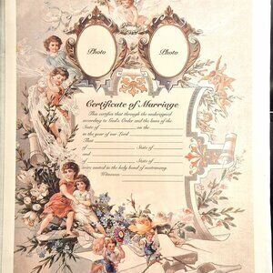 Vintage Certificate of Marriage. 11 3/4" X 15" , Art Print.